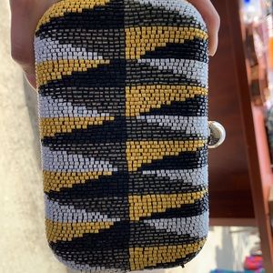 RARE Zara beaded clutch-yellow/black/white/silver